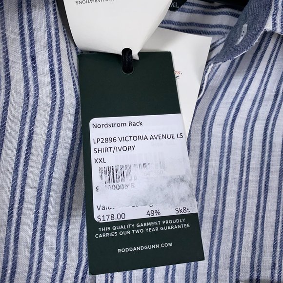 Rodd & Gunn Victoria Avenue L/S Linen Blend Button Shirt Blue Stripe Men's XXL - Picture 4 of 8